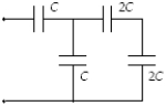 <strong>Determine the equivalent capacitance of the combination shown when C = 45 μF. </strong> A) 36 μF B) 32 μF C) 34 μF D) 30 μF E) 38 μF