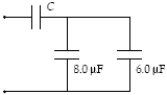 <strong>If C = 10 μF, what is the equivalent capacitance for the combination shown? </strong> A) 7.5 μF B) 6.5 μF C) 7.0 μF D) 5.8 μF E) 13 μF