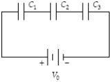 <strong>Determine the energy stored in C<sub>1</sub> when C<sub>1</sub> = 10 μF, C<sub>2</sub> = 12 μF, C<sub>3</sub> = 15 μF, and V<sub>0</sub> = 70 V. </strong> A) 6.5 mJ B) 5.1 mJ C) 3.9 mJ D) 8.0 mJ E) 9.8 mJ