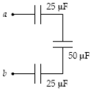 <strong>How much energy is stored in the 50-μF capacitor when V<sub>a</sub> − V<sub>b</sub> = 22V? </strong> A) 0.78 mJ B) 0.58 mJ C) 0.68 mJ D) 0.48 mJ E) 0.22 mJ