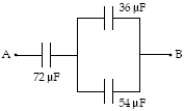 <strong>If V<sub>A</sub> − V<sub>B</sub> = 50 V, how much energy is stored in the 54-μF capacitor? </strong> A) 50 mJ B) 13 mJ C) 28 mJ D) 8.9 mJ E) 17 mJ