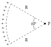 <strong>Charge of uniform density (3.5 nC/m) is distributed along the circular arc shown. Determine the electric potential (relative to zero at infinity) at point P. </strong> A) 61 V B) 42 V C) 52 V D) 33 V E) 22 V