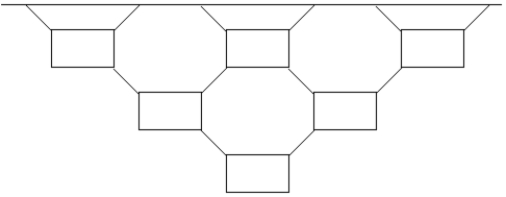 <strong>A mobile is made of identical objects of mass m suspended so that the lowest row has one object, the row above two objects, and the row above three objects. All the strings are at 45° angles. What is the average tension in the strings connecting the highest row to the ceiling? </strong> A) B) C) mg D) E)
