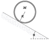 <strong>A cylindrical shell rolls without slipping down an incline as shown in the figure. The linear acceleration of its center of mass is </strong> A) (5/7)g sin θ B) (1/2)g sin θ C) (3/5)g sin θ D) (2/3)g sin θ E) (4/5)g sin θ
