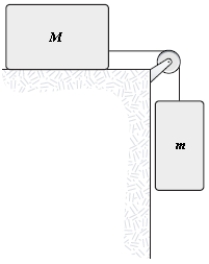 <strong>A mass m = 4.0 kg is connected, as shown, by a light cord to a mass M = 6.0 kg, which slides on a smooth horizontal surface. The pulley rotates about a frictionless axle and has a radius R = 0.12 m and a moment of inertia I = 0.090 kg⋅m<sup>2</sup>. The cord does not slip on the pulley. What is the magnitude of the acceleration of m? </strong> A) 2.4 m/s<sup>2</sup> B) 2.8 m/s<sup>2</sup> C) 3.2 m/s<sup>2</sup> D) 4.2 m/s<sup>2</sup> E) 1.7 m/s<sup>2</sup>