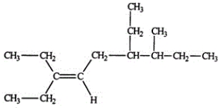 <strong>Select the correct name for the following compound. </strong> A)cis-3,6-diethyl-7-methyl-3-nonene B)3,6-diethyl-7-methyl-3-nonene C)cis-4,7-diethyl-3-methyl-6-nonene D)4,7-diethyl-3-methyl-6-nonene E)trans-3,6-diethyl-7-methyl-3-nonene