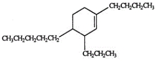 <strong>Select the correct name for the following compound. </strong> A)1-butyl-4-pentyl-3-propylcyclohexene B)1-butyl-4-pentyl-5-propylcyclohexene C)2-butyl-5-pentyl-6-propylcyclohexene D)4-butyl-1-pentyl-2-propylcyclohexene E)1-butyl-4-pentyl-3-propylbenzene