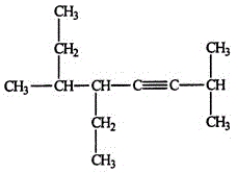 <strong>Select the correct name for the following compound. </strong> A)4-ethyl-1,1,5-trimethyl-2-heptyne B)4,5-diethyl-1,1-dimethyl-2-heptyne C)5-ethyl-2,6-dimethyl-3-octene D)3-ethyl-3,7-dimethyl-5-octyne E)5-ethyl-2,6-dimethyl-3-octyne