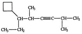 <strong>Select the correct name for the following compound. </strong> A)2,5-dimethyl-3-octyne-6-cyclobutane B)4-cyclobutyl-1-isopropyl-3-methyl-1-hexyne C)3-cyclobutyl-4,7-dimethyl-5-octyne D)6-cyclobutyl-2,5-dimethyl-3-octyne E)3-cyclobutyl-4,7-dimethyl-5-octene