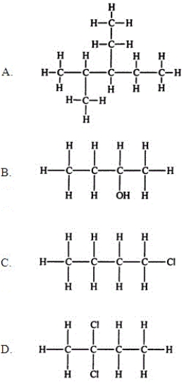 <strong>Which compound, if any, will be optically active? </strong> A)A B)B C)C D)D E)None of these choices are correct.