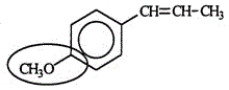 <strong>Anethole, a derivative of anise, is used in flavoring and as perfume in soap and toothpaste. Identify the functional group circled. </strong> A)Aldehyde B)Ketone C)Alcohol D)Ester E)Ether