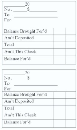 The Swell Co. had a beginning checkbook balance of $1,792.15. Record the following in the check stubs provided: 200x A. Oct. 17 check number 162 payable to Ray Co. for $282.88 for supplies B. $700.50 deposit Oct. 19 (record deposit on second check stub) C. Oct. 25 check number 163 payable to Flynn Co. for $382.41 for insurance  <div style=padding-top: 35px> 