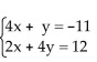 <strong>Verify that the values of the variables listed are solutions of the system of equations. x = -4, y = 5</strong> A)solution B)not a solution