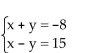 <strong>Solve the system of equations by substitution. </strong> A)x = 3.5, y = -11.5; (3.5, -11.5) B)x = 3.5, y = 11.5; (3.5, 11.5) C)x = 8, y = -11.5; (8, -11.5) D)x = 8, y = 3.5; (8, 3.5)