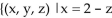 <strong>Solve the system of equations. </strong> A)x = z + 2, and y = 2 - z, where z is any real number or , and y = 2 - z, where z is any real number} B)x = 2 - z, and y = z + 2, where z is any real number or { , and y = z + 2, where z is any real number} C)x = z + 2, and y = z - 2, where z is any real number or , and y = z - 2, where z is any real number} D)inconsistent