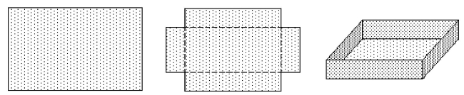Write the word or phrase that best completes each statement or answers the question. -The area of a rectangular piece of cardboard shown is 714 square inches. The cardboard is used to make anopen box by cutting a 5-inch square from each corner and turning up the sides. If the box is to have avolume of 1,320 cubic inches, find the dimensions of the cardboard that must be used.