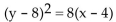<strong>Find an equation for the parabola described. Vertex at (4, 8); focus at (4, 6)</strong> A) B) C) D)
