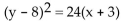 <strong>Find an equation for the parabola described. Vertex at (3, -8); focus at (3, -9)</strong> A) B) C) D)