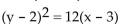 <strong>Find the vertex, focus, and directrix of the parabola with the given equation. </strong> A)vertex: (3, 2)focus: (6, 2)directrix: x = 0 B)vertex: (-3, -2)focus: (0, -2)directrix: x = -6 C)vertex: (2, 3)focus: (5, 3)directrix: x = -1 D)vertex: (3, 2)focus: (0, 2)directrix: x = 6