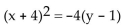 <strong>Find the vertex, focus, and directrix of the parabola with the given equation. </strong> A)vertex: (-4, 1)focus: (-4, 0)directrix: y = 2 B)vertex: (4, -1)focus: (4, -2)directrix: y = 0 C)vertex: (1, -4)focus: (1, -5)directrix: y = -3 D)vertex: (-4, 1)focus: (-4, 2)directrix: x = 0