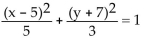 <strong>Find the center, foci, and vertices of the ellipse. </strong> A) center: (5, -7); foci: (6.4, -7), (3.6, -7); vertices: (7.2, -7), (2.8, -7) B) center: (5, -7); foci: (6.4, -7), (3.6, -7); vertices: (7.2, -7), (2.8, -7) C) center: (-5, 7); foci: (-3.6, 7), (-6.4, 7); vertices: (-7.2, 7), (-2.8, 7) D) center: (-5, 7); foci: (-3.6, 7), (-6.4, 7); vertices: (-7.2, 7), (-2.8, 7)