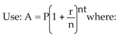Solve the problem. -Hector borrows $2,500 at a rate of 9% compounded monthly. Find how much Hector owes at the end of 4years. A = final amountP = $2,500 (the amount borrowed)r = 9% = 0.09 (the annual rate of interest)n = 12 (the number of times interest is compounded each year)t = 4 (the duration of the loan in years)