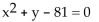 <strong>List the intercepts for the graph of the equation. </strong> A)(-9, 0), (0, 81), (9, 0) B)(-9, 0), (0, -81), (9, 0) C)(0, -9), (81, 0), (0, 9) D)(9, 0), (0, 81), (0, -81)