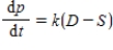 Assume that the rate of change of the unit price of a commodity is proportional to the difference between the demand and the supply so that where k is a constant of proportionality. Suppose that D=74-5p, S=2+3p, and p(0)=2. Find a formula for p(t).