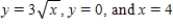 Find the volume of the solid bounded above by the surface   and below by the plane region R.   ; R is the region bounded by   .<div style=padding-top: 35px> 
