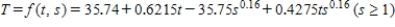 A formula used by meteorologists to calculate the wind chill temperature (the temperature that you feel in still air that is the same as the actual temperature when the presence of wind is taken into consideration) is Where t is the actual air temperature in °F and S is the wind speed in mph. What is the wind chill temperature when the actual air temperature is 40 °F and the wind speed is 15 mph (T<sub>1</sub>)? Please round the answer to the nearest °F If the temperature is 40 °F, by how much approximately will the wind chill temperature change if the wind speed increases from 15 mph to 16 mph (T<sub>2</sub>)? Please round the answer to the nearest tenth. 
