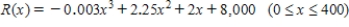 The total annual revenue R of the Miramar Resorts Hotel is related to the amount of money x the hotel spends on advertising its services by the function where both R and x are measured in thousands of dollars. Use this function to: 1) Find the interval where the graph of R is concave upward and the interval where the graph of R is concave downward. 2) Find the inflection point of R. 3) Determine if it would it be more beneficial for the hotel to increase its advertising budget slightly when the budget is $240,000 or when it is $260,000.