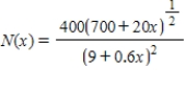 A sociologist has found that the number of serious crimes in a certain city each year is described by the function where x (in cents/dollar deposited) is the level of reinvestment in the area in conventional mortgages by the city's ten largest banks. Use differentials to estimate the change in the number of crimes if the level of reinvestment changes from 21 /dollar deposited to 25 /dollar deposited. Round to the nearest integer. Decrease of __________ crimes/yr.