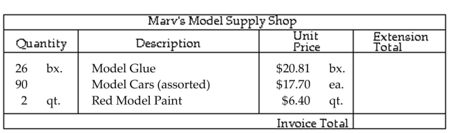 <strong>Compute the extension totals and the invoice total.  </strong> A)   B)   C)   D)   <div style=padding-top: 35px> 