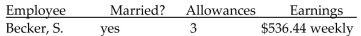 <strong>Find the federal withholding tax for the employee. Use the wage bracket method. </strong> A)$18 B)$17 C)$15 D)$16