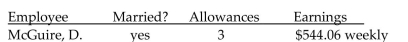 <strong>Find the federal withholding tax for the employee. Use the wage bracket method. </strong> A)$16 B)$17 C)$18 D)$15
