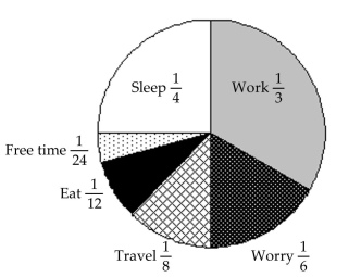 The graph represents the 24-hour day of a small-business owner. -How many hours of the day are spent in travel and free time?