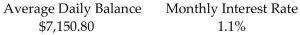 <strong>Find the finance charge for the following revolving charge account. Assume that interest is calculated on the average daily balance of the account. </strong> A)$786.59 B)$78.66 C)$85.81 D)$71.51