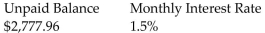 <strong>Find the finance charge on the revolving charge account. Assume interest is calculated on the unpaid balance of the account. Round to the nearest cent. </strong> A)$416.69 B)$38.89 C)$20.83 D)$41.67