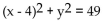 <strong>Give the equation for a circle with the given center and radius. Center at (-4, 0), radius 7</strong> A) B) C) D)