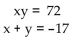 <strong>Solve. </strong> A)(8, 9), (9, 8) B)(8, -9), (9, -8) C)(-8, 9), (-9, 8) D)(-8, -9), (-9, -8)