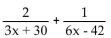 Add or subtract. Then simplify. If a denominator has two or more factors (other than monomials), leave it in factored form. Express the answer using the denominator of the first fraction when applicable. -