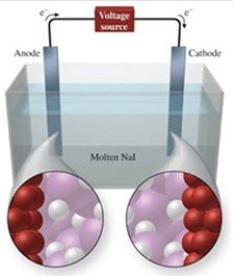 The figure shows the electrolysis of molten NaI. What reaction occurs at the anode of this cell?  