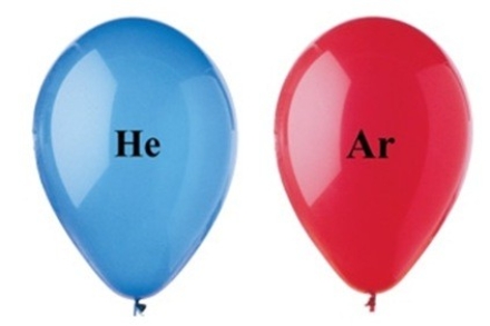 <strong>The two balloons shown in the figure have the same volume, and are at the same temperature and pressure. Which balloon has the greater number of gas particles, and why? </strong> A)The Ar balloon has fewer molecules than the He balloon. B)The density of the Ar balloon is greater than the density of the He balloon. C)The mass of the He balloon is greater than the mass of the Ar balloon. D)The CO<sub>2</sub> balloon is more buoyant than the O<sub>2</sub> balloon. E)The He balloon has fewer moles than the He balloon.