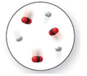 When the mixture of molecules shown in the molecular-level image undergoes complete reaction, all of these molecules are converted to products. Which of the following reactions could this represent?