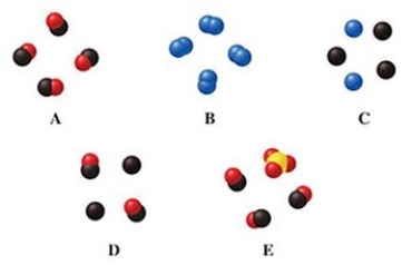 <strong>Which image(s)in the figure represents a mixture of compounds?  </strong> A)image A B)images A and E C)image C D)image D E)image E <div style=padding-top: 35px> 