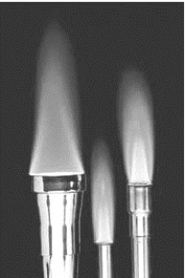 The image shows several types of burners used in chemistry laboratories. Which of the following is true irrespective of whether the burners use natural gas, propane, or butane as fuel? 