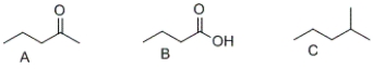 <strong>What is the correct order of boiling points of the following compounds? </strong> A) A > B > C B) C > B > A C) B > A > C D) A > C > B