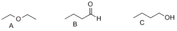 <strong>What is the correct order of boiling points of the following compounds? </strong> A) A > B > C B) C > B > A C) B > A > C D) A > C > B