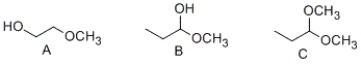<strong>Which of the following compounds contain a hemiacetal functional group? </strong> A) Α and B B) Β and C C) only B D) only C