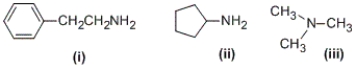 <strong>Which of the following compounds are primary aliphatic amines? </strong> A) (i) and (ii) only B) (i) and (iii) only C) (ii) and (iii) only D) (i) only